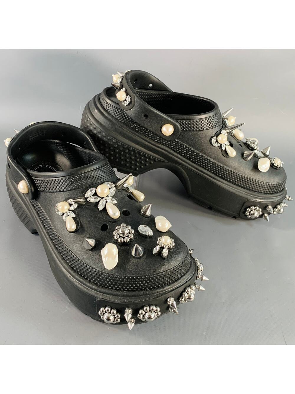 SIMONE ROCHA Size 10 Black Studded Embellishment Rubber Slip On Clogs Loafers